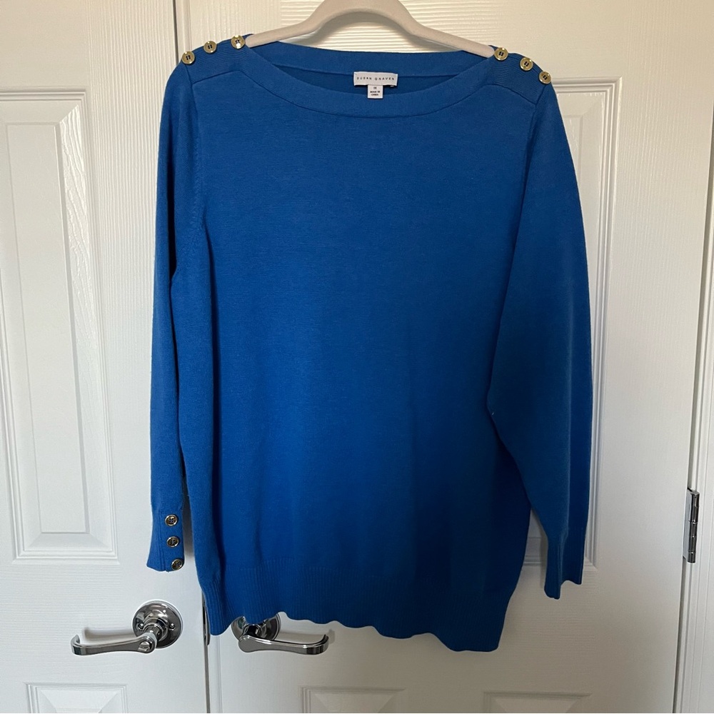 Susan Graver Royal Blue Sweater with Gold Button Details